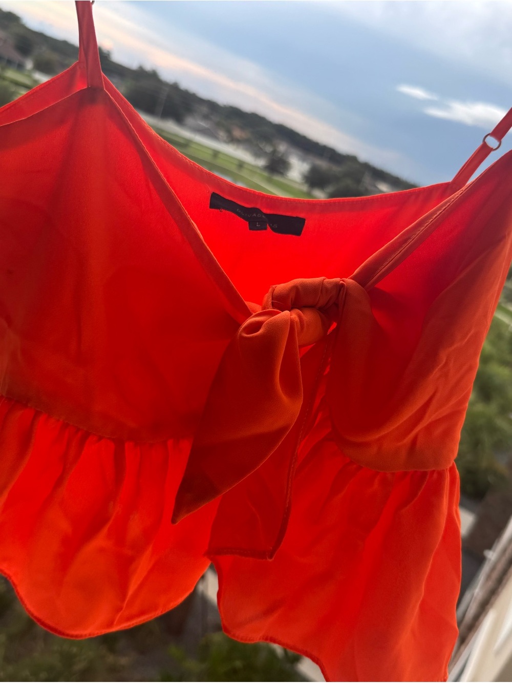 Bright orange Spaghetti Strap Tie-Front crop Top